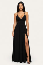 V-Neck Halter Jumpsuit with Side Slit — Black