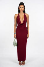 Halter Pleat Mini Dress — Burgundy