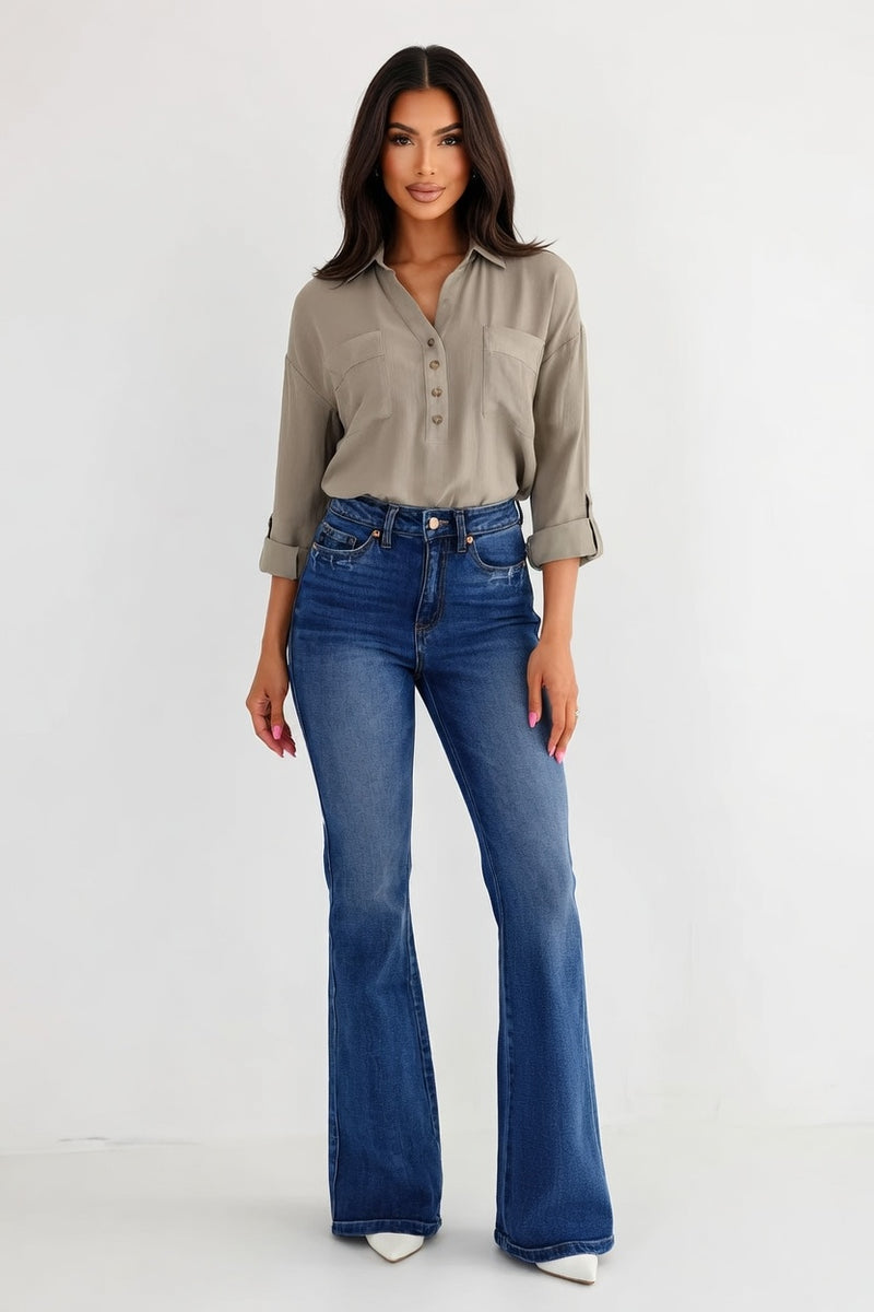 White Whiskers Flared Jeans — front view