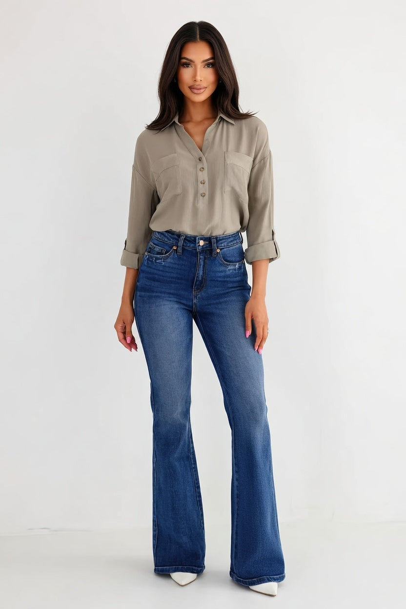 White Whiskers Flared Jeans — front view