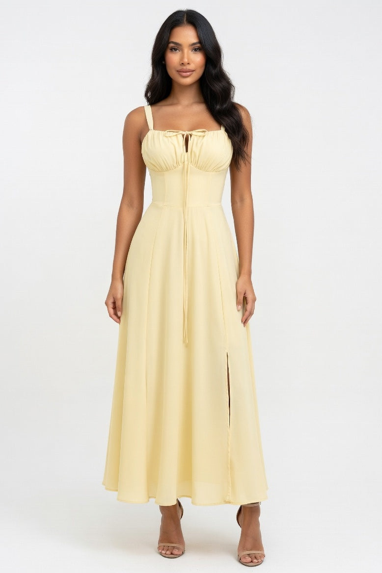Printed Halter Maxi Dress — Yellow