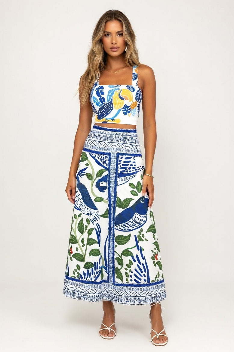 Printed Halter Co-Ord Set — Blue