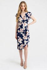 Ruffle V-Neck Mini Dress — Black White Floral