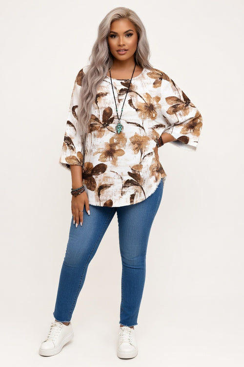 Botanical Print Tee — Khaki