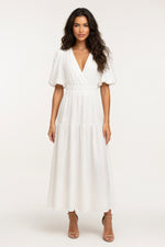 Deep V Puff Sleeve Maxi Dress — Apricot