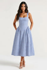 Square Neck Printed Slip Dress — Dark Blue