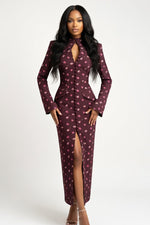 Single-Breasted Printed Slit Dress — Purple