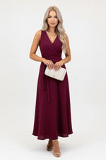 Lace-Up V-Neck Maxi Dress — Burgundy