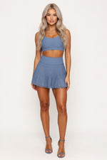 High Waisted Mini Skirt with Safety Shorts — Blue Grey