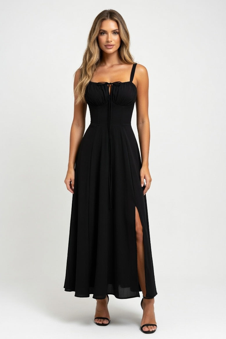 Printed Halter Maxi Dress — Black
