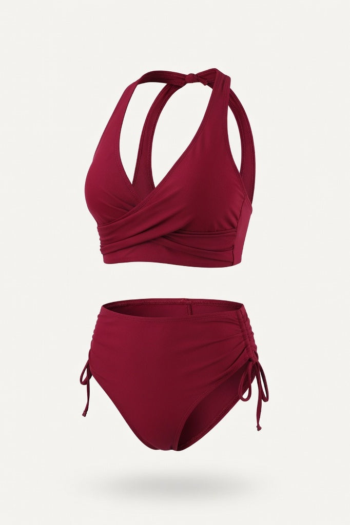 Twist Halter Bikini Set — Burgundy
