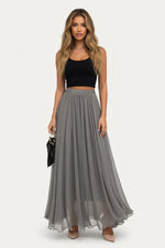 Chiffon High-Waist Maxi Skirt — Grey