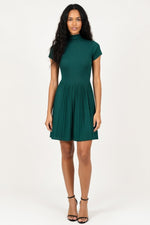 Pleated Midi Dress — Dark Green