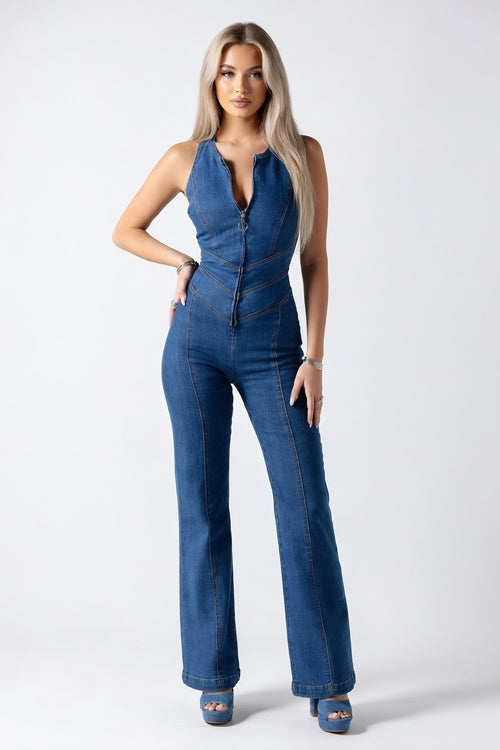 Denim Jumpsuit Sleeveless — front view