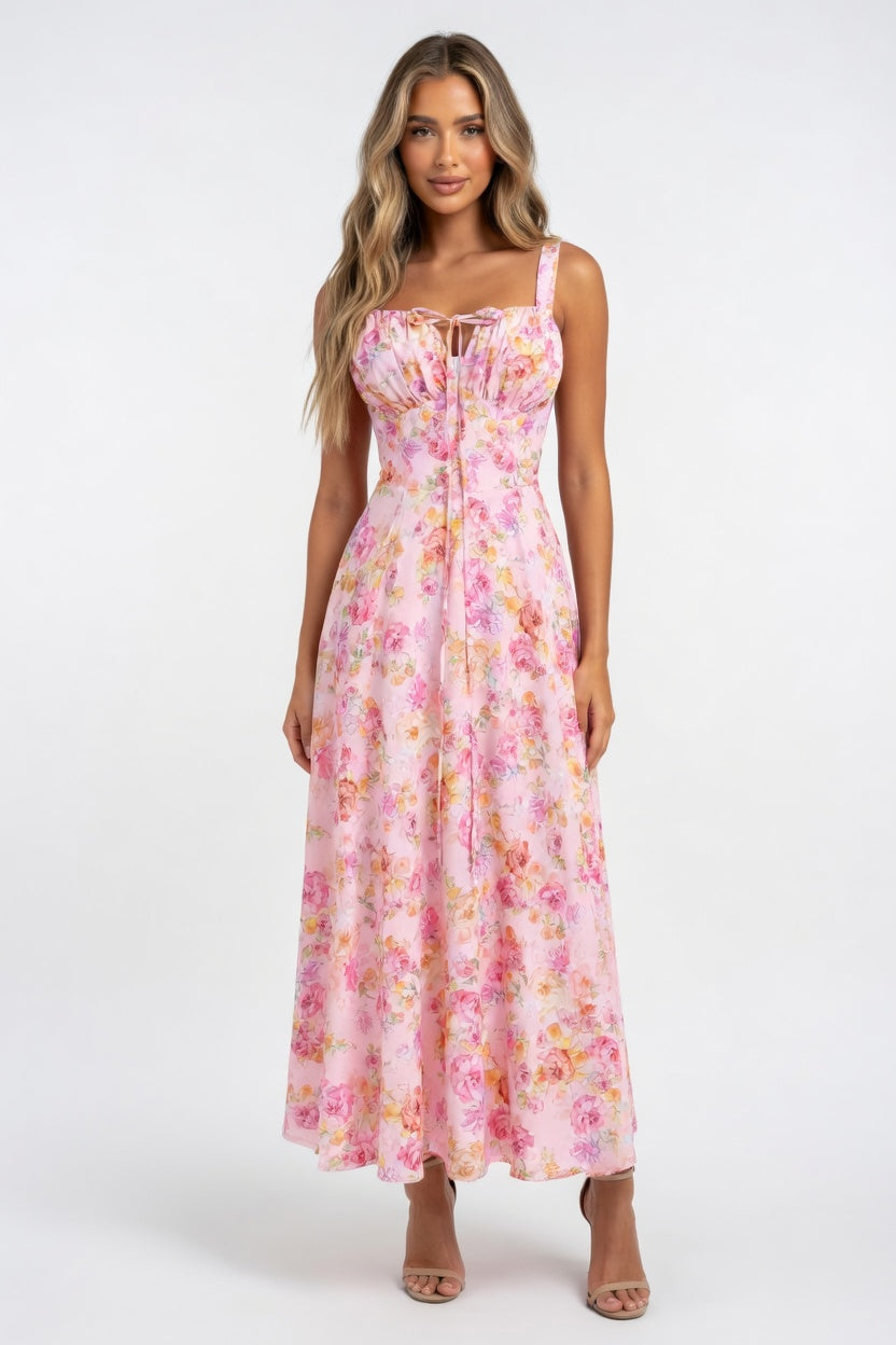 Halter Printed Midi Dress — front view