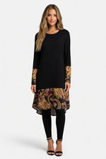Printed Long Sleeve Midi Dress — front view