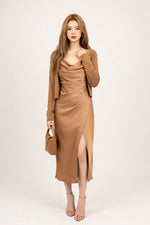Satin Halter Dress — Coffee