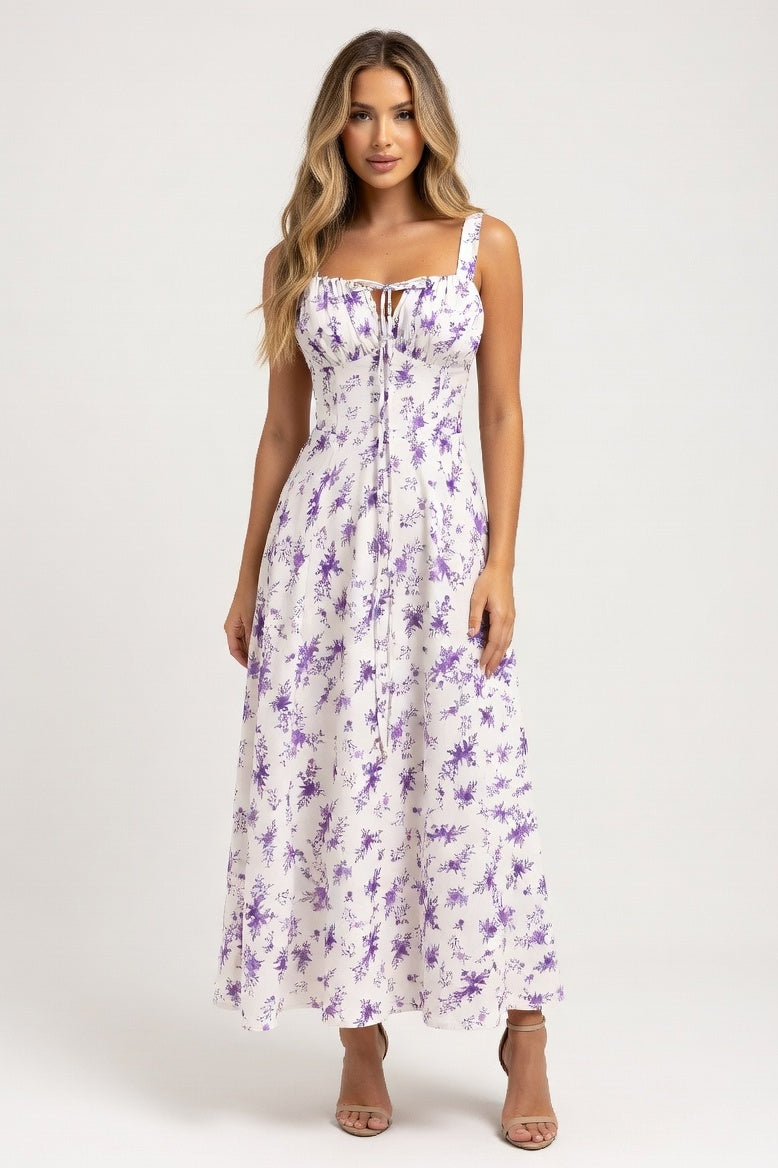 Printed Halter Maxi Dress — Purple Print