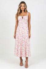 Cross-Back Print Maxi Dress — Orange Pink Floral