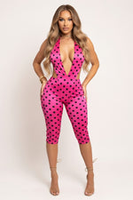 Plunge Neck Bodycon Jumpsuit — Rose Red