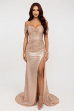Sequin Slit Mini Dress — Champagne