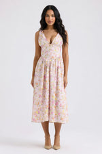 V-Neck Printed Halter Dress — front view