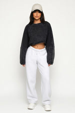 Cropped Distressed Sweatshirt — Washed Black
