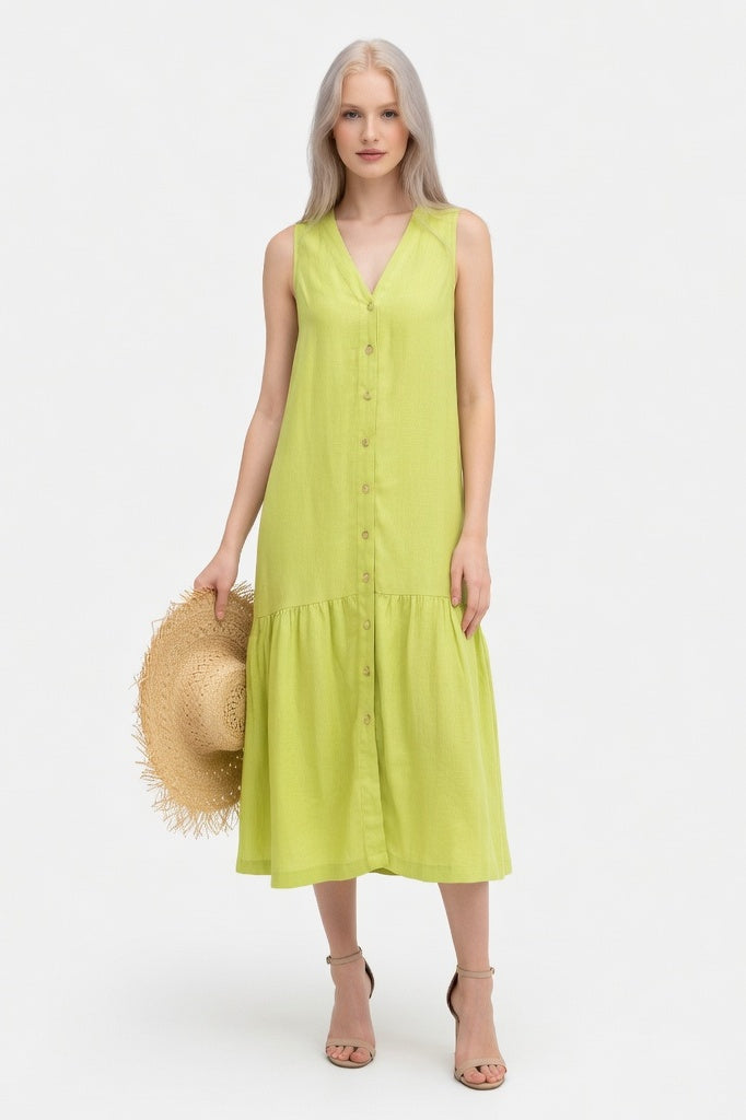 Cotton Slip Dress V-Neck — Light Green