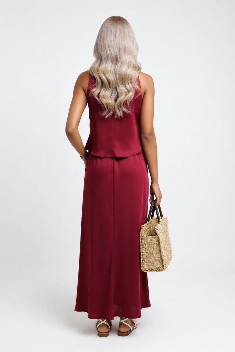 Modal Halter Split Midi Dress — back view