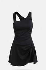 One Shoulder Print Swimsuit — Black
