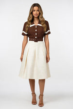 Contrast Lapel Short Sleeve Dress — front view