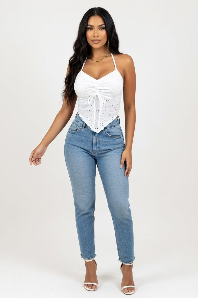 Halter Drawstring Camisole — Color:White