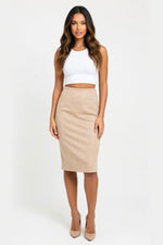 Suede Mini Skirt with Front Slit — Cream