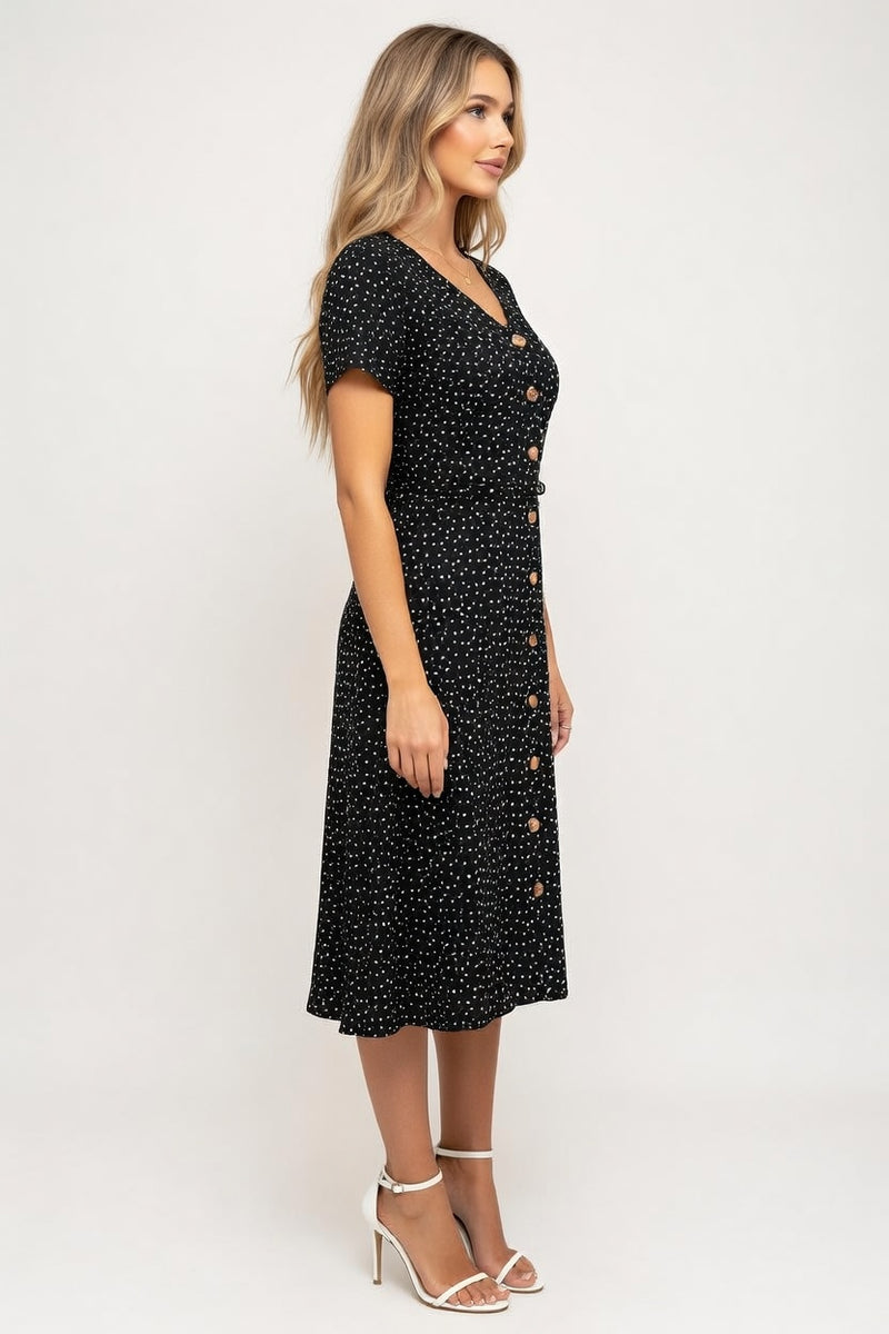 Polka Dot V-Neck Dress — side view