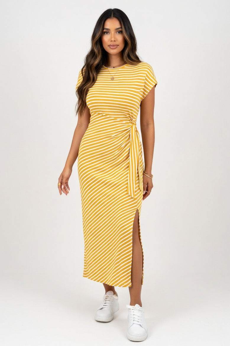 Striped Long Sleeve Dress — Yellow