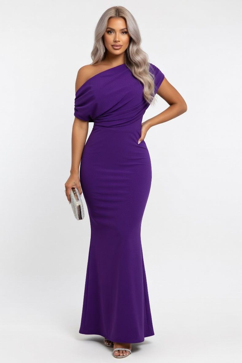 Off-Shoulder Column Maxi Dress — Purple