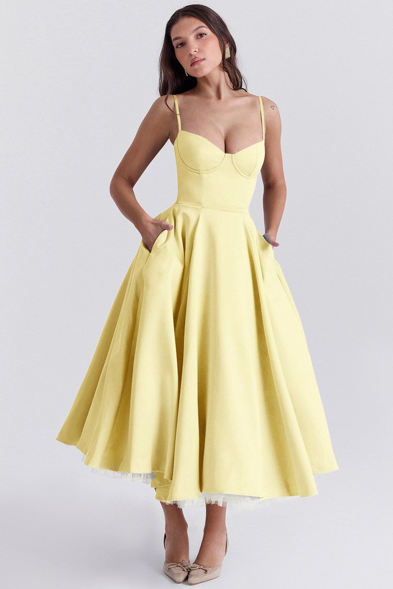 Mesh Double Layer Halter Dress — Yellow — colour variant