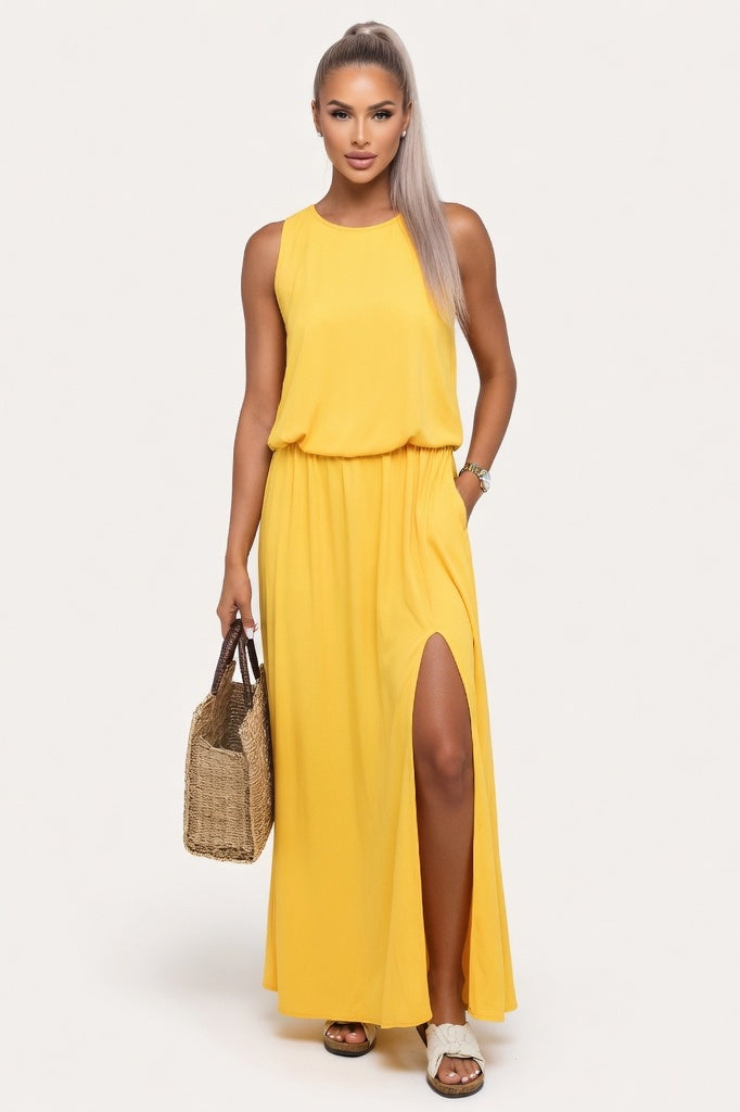 Modal Split Maxi Dress — Yellow