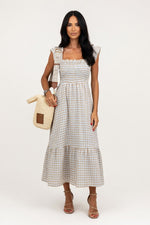 Plaid Patchwork Midi Dress — Off White