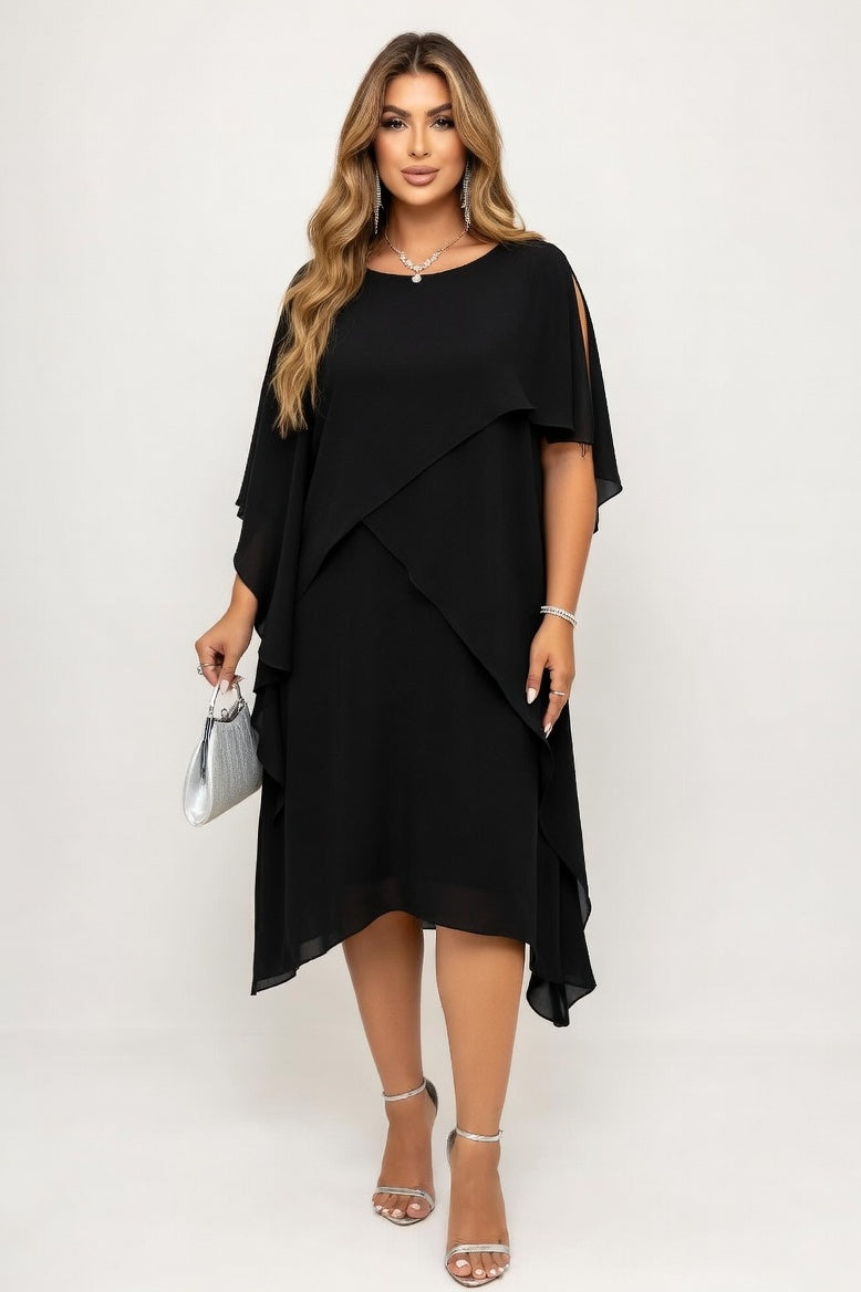 Mesh Panel Cut-Out Dress — Black
