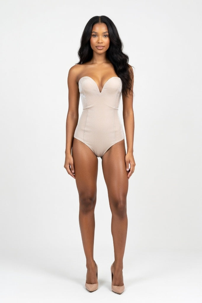 Gold Velvet Strapless Bodycon Dress — Cream