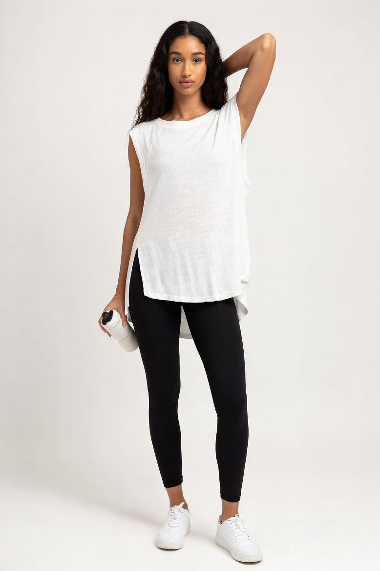 Ribbed Cotton Sleeveless Tank — Off White