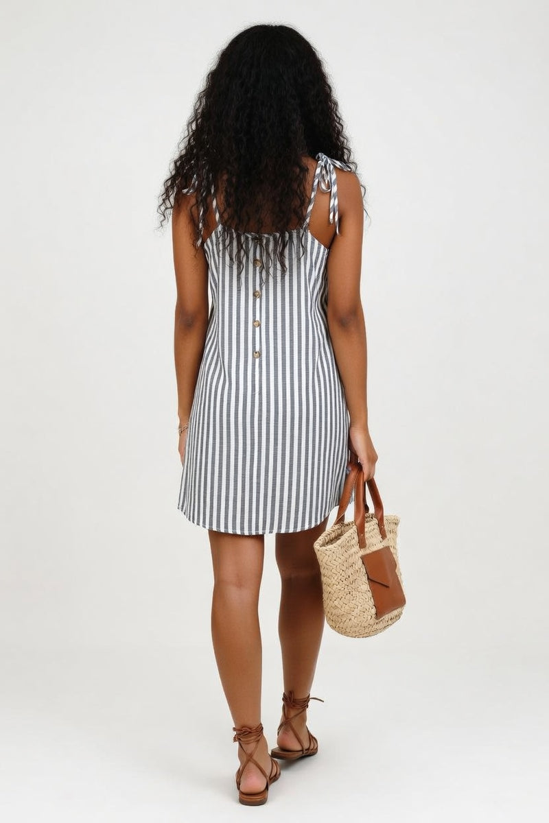 Striped Halter Midi Dress — back view