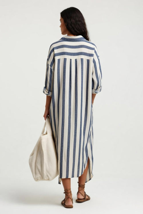 Striped V-Neck Shirt Dress — back view