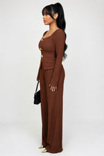Square Collar Knit Suit with Metal Rose Buckle — side view