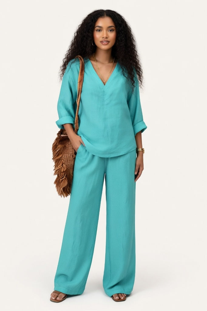 V-Neck Co-Ord Set — Green