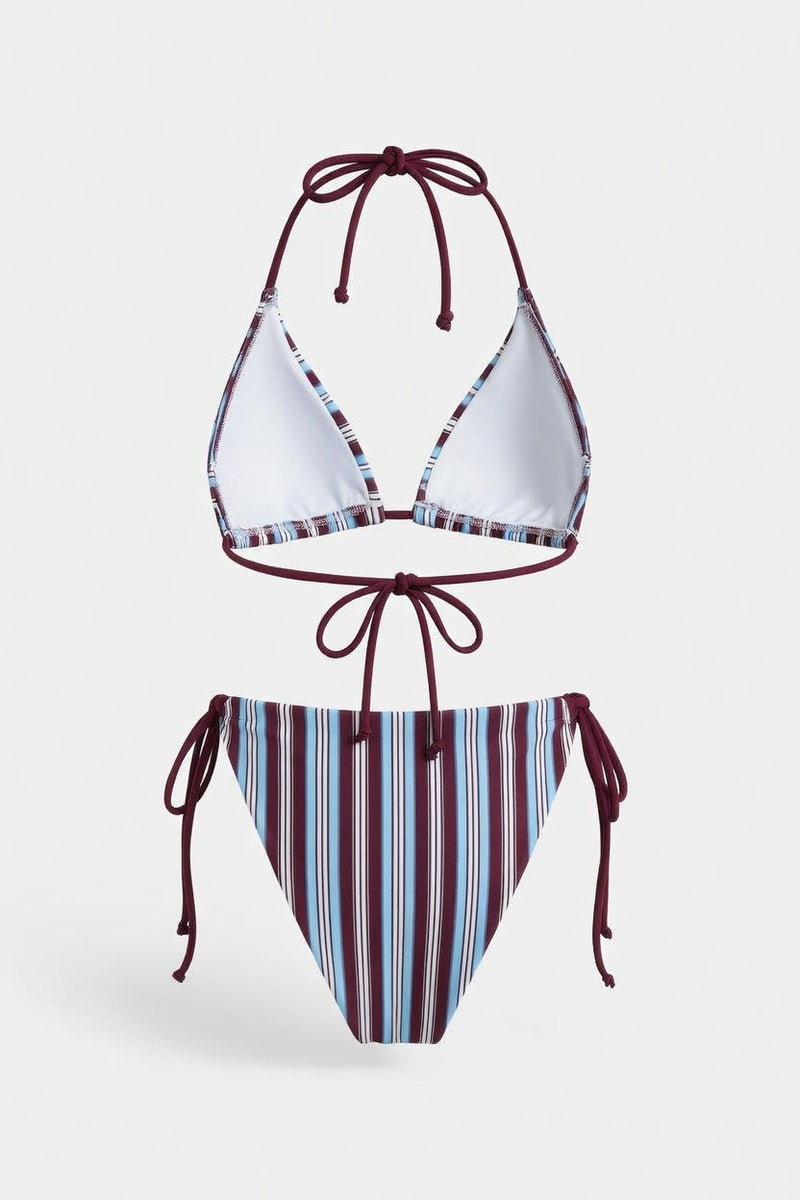 Striped Halter Bikini Set — back view