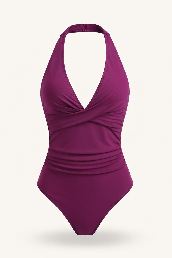 Cross Back Colour Block Swimsuit — Red