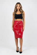 Glossy PU Leather Zip Mini Skirt — front view