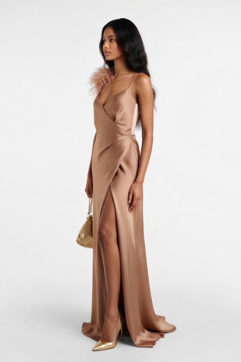 Backless Satin Wrap Dress — side view
